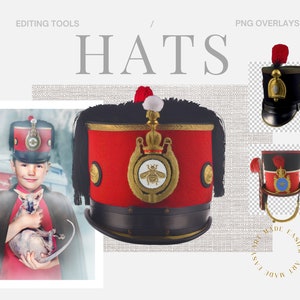 Winter Military Red Top Hats PNG Costumes Transparent Background Graphics Digital Costume Accessories PNG Winter Hat Fantasy Costume Digital