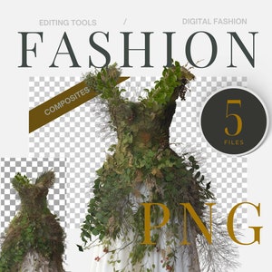 Digital Fantasy Gown Leaf Tree Gown PNG Overlay Fashion PNG Digital Fashion Digital Gown Leaf Png Gown Digital Photoshoot Fashion