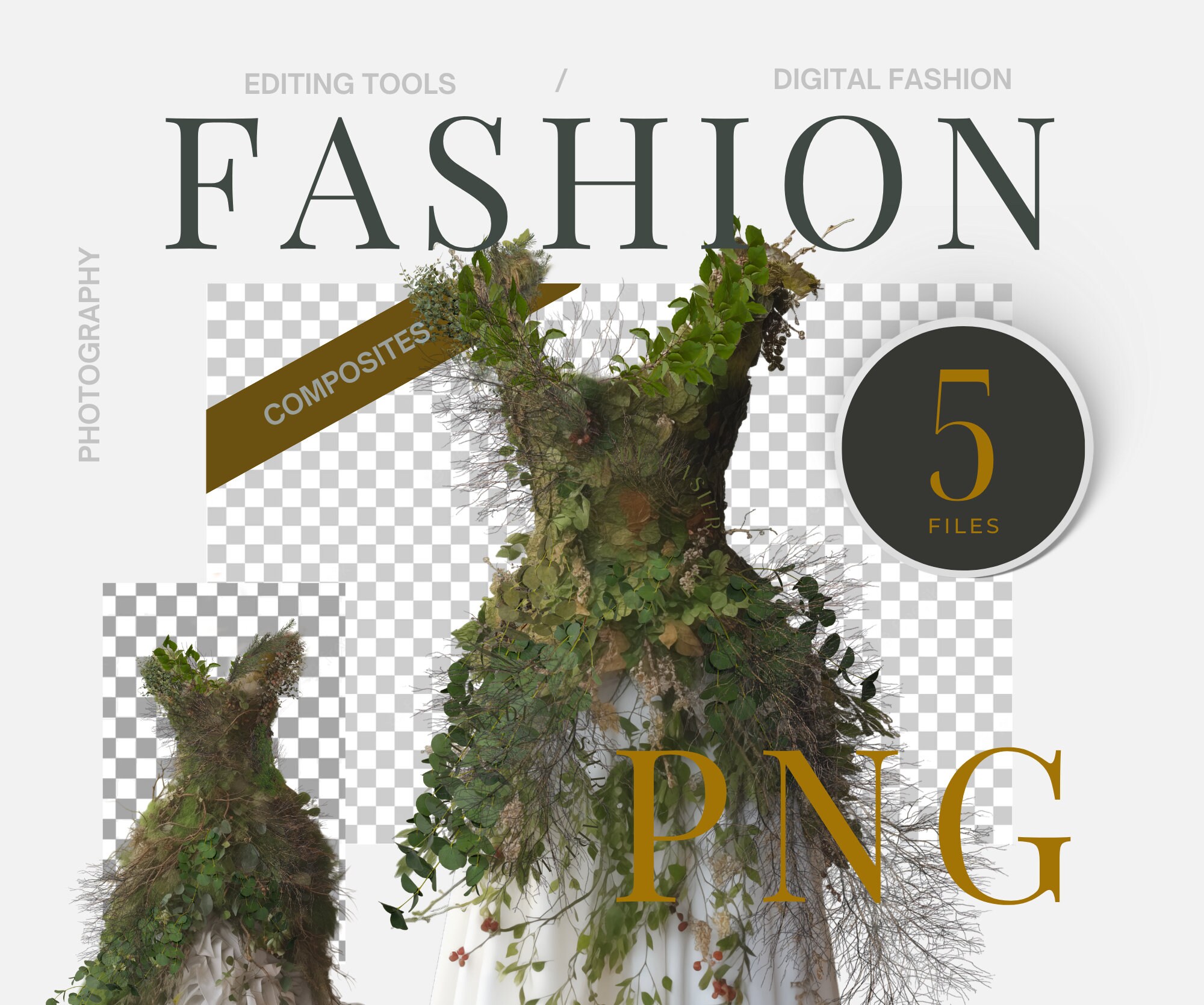 Digital Fantasy Gown Leaf Tree Gown PNG Overlay Fashion PNG Digital Fashion Digital Gown Leaf Png Gown Digital Photoshoot Fashion