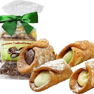 8 Assorted Individual Gourmet Handmade Traditional Filled Italian Sicilian Cannoli - Vanilla, Pistachio, Hazelnut, Lemon