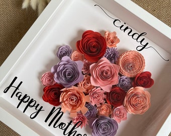 母の日| 父の日| 3D 手巻き紙の花 | カスタマイズ | シャドーボックス | おばあちゃんやおじいちゃんへのギフト