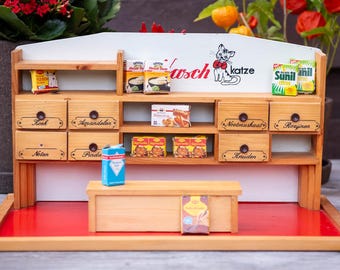 Vintage Dollhouse Grocery Toy Shop, Miniature Store with accessories