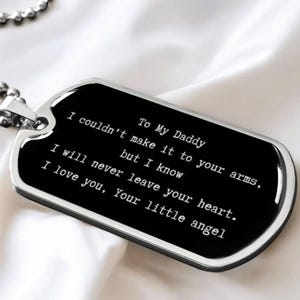Cadeau fausse couche pour papa, plaque d'identité personnalisée pour papa de la part de Baby in Heaven, cadeau de perte de bébé pour un papa endeuillé, personnalisé pour papa d'Angel