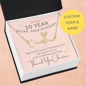 10 Year Work Anniversary Necklace For Women | 10 Years Of Service Gifts For Women | Work Anniversary Gift For Employees | Appreciation Gift