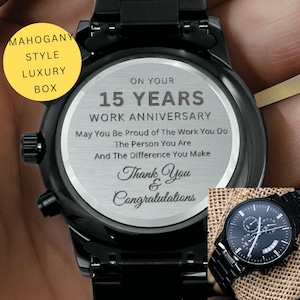 Regalo de aniversario de 15 años para compañeros de trabajo, reloj grabado personalizado, agradecimiento a su jefe, director, maestro, esposo, trabajador social.