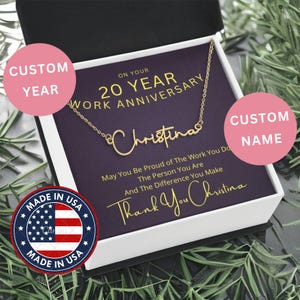 20 Year Work Anniversary Necklace For Women | 20 Years Of Service Gifts For Women | Work Anniversary Gift For Employees | Appreciation Gift