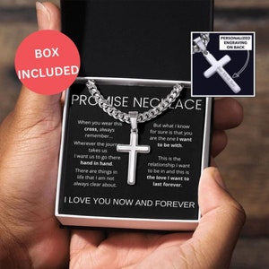 Christian Cross Necklace for Boyfriend or Husband, Romantic Keepsake Jewelry, Faith Pendant Anniversary Gift for Men
