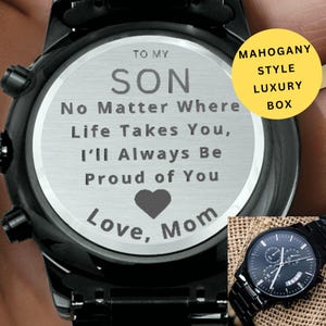 À mon fils, montre gravée, cadeau d&#39;anniversaire pour fils, cadeau maman fière pour fils, montre souvenir sentimentale de papa ou maman
