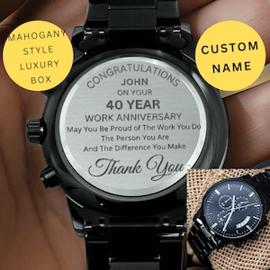 Regalo de aniversario de 40 años para compañeros de trabajo, reloj grabado personalizado, agradecimiento a su jefe, director, maestro, esposo, trabajador social.