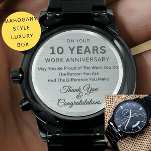 Regalo de aniversario de 10 años para compañeros de trabajo, reloj grabado personalizado, agradecimiento a su jefe, director, maestro, esposo, trabajador social.
