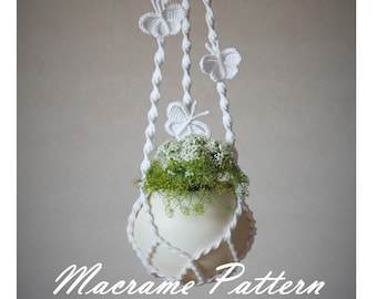 Macrame Plant Hanger with decorative Butterflies without tassel\Macrame plant hanging\Macrame Pattern PDF\Wall Hanging Plant Holder pdf\