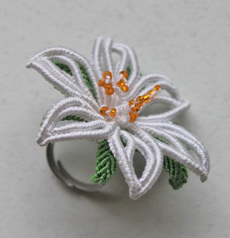 Macrame Lily Ring/Prom Flowers/Macrame miniature/Micro macrame Jewelry/Macrame pattern Pdf/Bridal Jewellery/Macrame Jewellery/ image 3