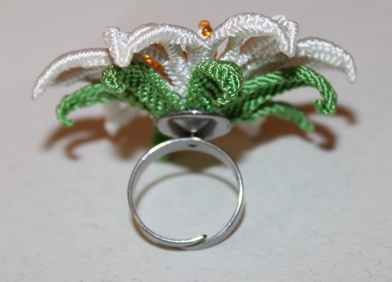 Macrame Lily Ring/Prom Flowers/Macrame miniature/Micro macrame Jewelry/Macrame pattern Pdf/Bridal Jewellery/Macrame Jewellery/ image 7