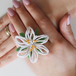Macrame Lily Ring/Prom Flowers/Macrame miniature/Micro macrame Jewelry/Macrame pattern Pdf/Bridal Jewellery/Macrame Jewellery/ image 2