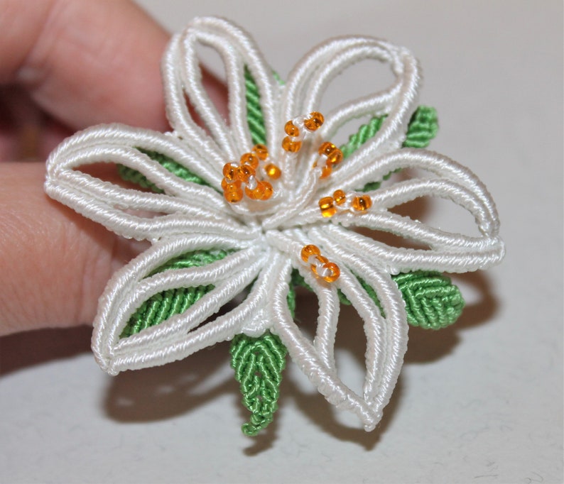 Macrame Lily Ring/Prom Flowers/Macrame miniature/Micro macrame Jewelry/Macrame pattern Pdf/Bridal Jewellery/Macrame Jewellery/ image 4
