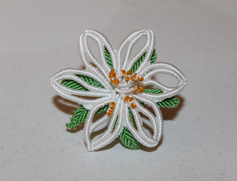 Macrame Lily Ring/Prom Flowers/Macrame miniature/Micro macrame Jewelry/Macrame pattern Pdf/Bridal Jewellery/Macrame Jewellery/ image 5