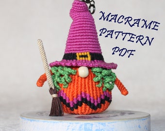 Macrame Witch Gnome/Macrame Toy/Macrame Pattern Pdf/ Volume Macrame/ Keychain Macrame/Modern Macrame/Macrame decor/DIY Macrame/