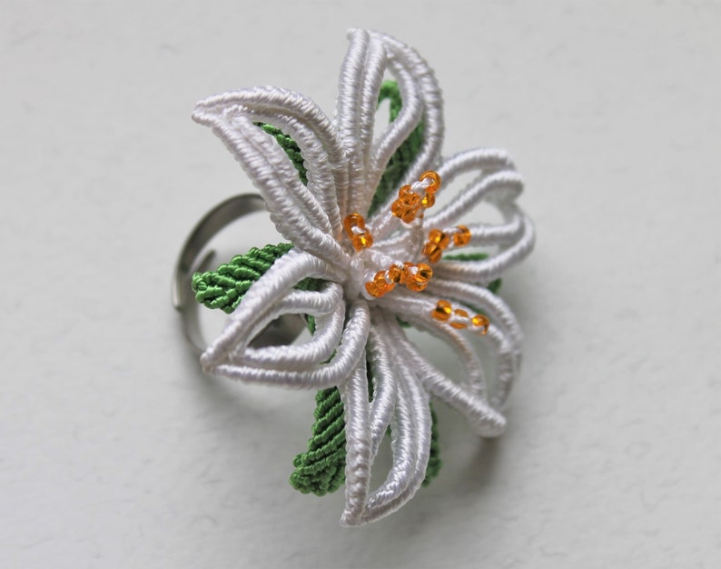 Macrame Lily Ring/Prom Flowers/Macrame miniature/Micro macrame Jewelry/Macrame pattern Pdf/Bridal Jewellery/Macrame Jewellery/ image 6