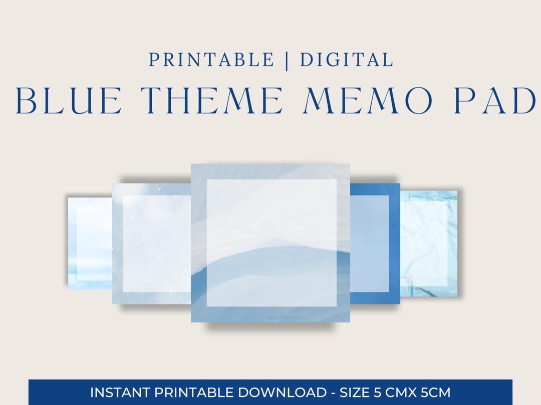Notes Design Blue Blue Digital Memo Pad | Printable Blue Notes | Aesthetic Sticky Notes ...