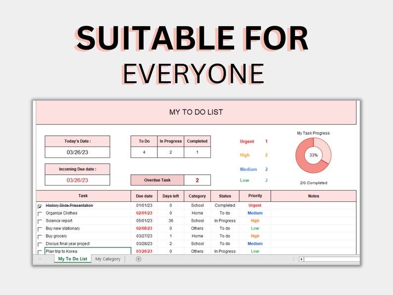Excel to Do List Template Excel Planner Spreadsheet for Daily Etsy