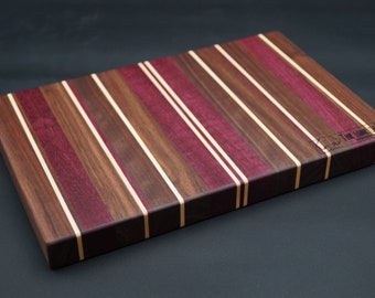 The Colette (Mini) - Beautiful Edge Grain Cutting Board - Walnut, Purple Heart and Maple