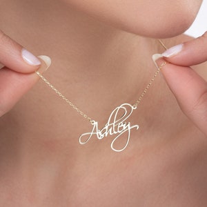 Gold Cursive Name Plate Necklace, Silver Personalized Signature Name Necklace, Custom Dainty Necklace, Silver Script Name Necklace for Her