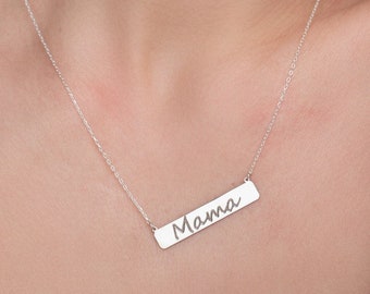 Gold Mama Necklace, Dainty New Mom Jewelry, Mothers Day Gift, Gold & Sterling Silver Name Necklace, Nameplate Mama Necklace, Mommy Necklace