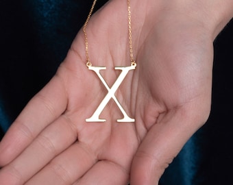 Alexis Rose Large Initial Necklace, Personalized Big Letter Necklace, Sideways Large Monogram Necklace, Mothers Day Gift, Bridesmaid Gift