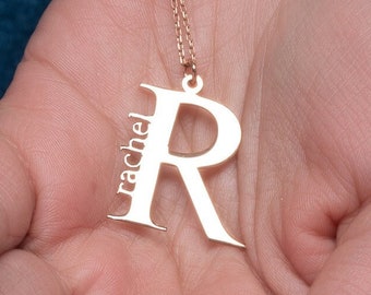 Alexis Rose Large Initial Necklace Name on The Side, Personalized Big Letter Monogram Statement Pendant, Custom Mothers Day Gift for Her