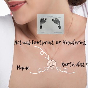 Actual Baby Footprint Handprint Engraved Necklace, Newborn Memorial First Time Mom Gift, Baby Loss Keepsake Silver Pendant, Baby Shower Gift