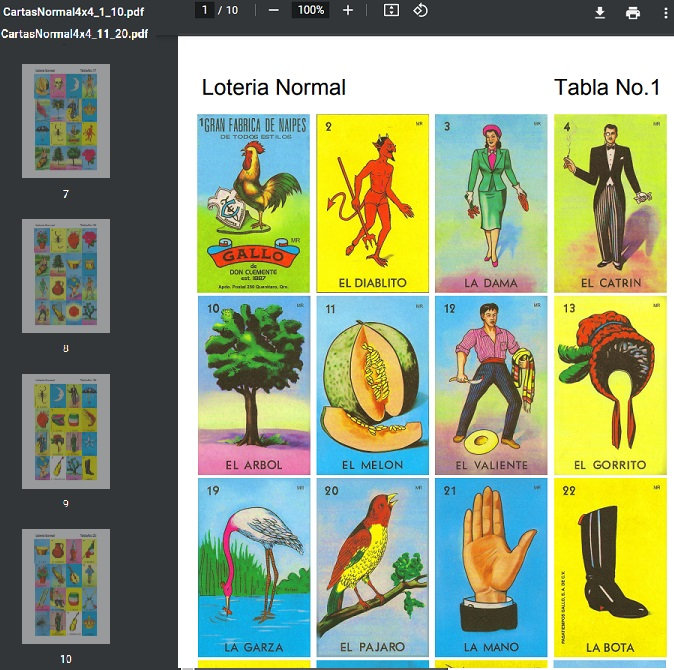 Loteria 001 to 020 Tablas on PDF Printable Digital Download