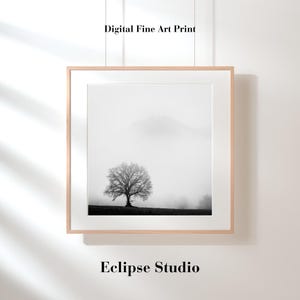 MYSTERY | Black and white photography | Tree in the mist | Minimalist art | Nature photo | Fine art print | Wall decoration | Art