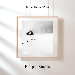 DOTTED | Minimalist Art | Black and White Photography | Winter Landscape | Lonely Tree | Rocks | Minimalist Nature | Wall Decor