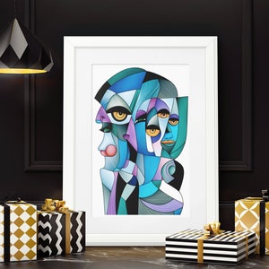 Twilight: Cubist Faces Abstract Art, Digital Painting, Color Art, Large Art Print, Contemporary Art, Modern Art, Faces Abstract, Home Decor