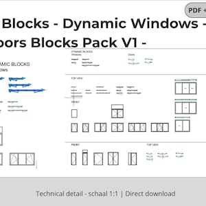 51 bloques CAD de ventanas y puertas (DWG + DXF) - Vistas de planta y elevación - 9 bloques dinámicos