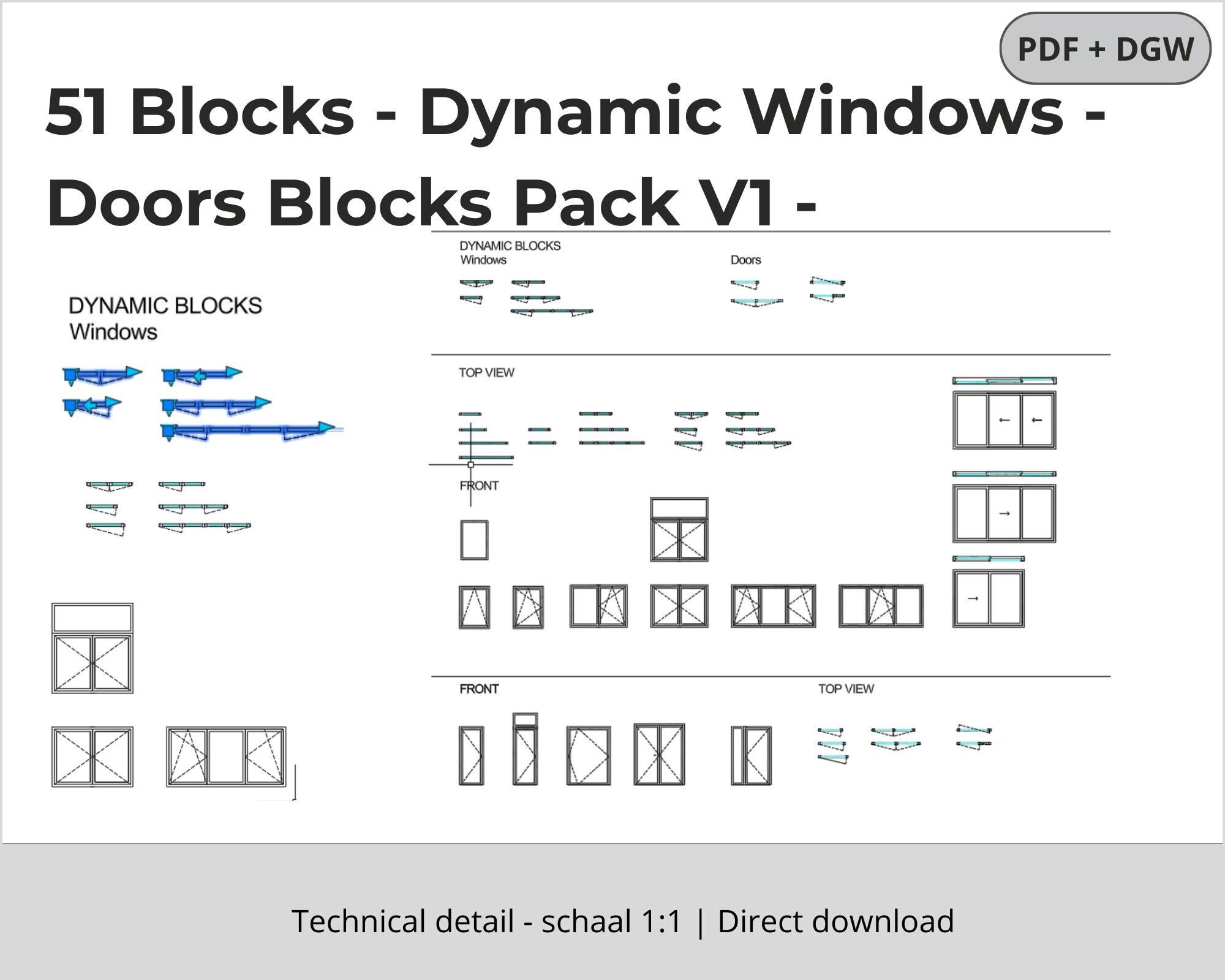 Dynamic Block Views Autocad 51 Window & Door CAD Blocks - DWG + DXF - Plan + Elevation Views - 9 ...