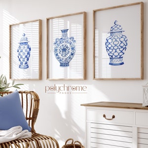 Chinoiserie Ginger Jars Hamptons Style Decor Blue and White China Traditional Home Decor, Wall Art | Paper print size 5x7 - 24x36 in