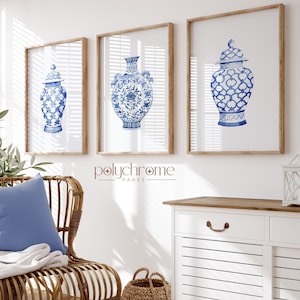 Chinoiserie Ginger Jars Hamptons Style Decor Blue and White China Traditional Home Decor, Wall Art | Paper print size 5x7 - 24x36 in