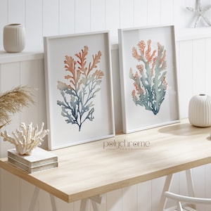 Corals and Seaweed Beachy Decor, Ocean Painting Set of Coral Reef, Coastal Master Bedroom Decor | Paper print sizes 5x7 - 24x36 in