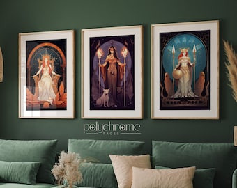 Greek Goddesses Collection, Hekate, Athena and Persephone graphics, Greek Mythology Illustration, | Digital printable 3 piece wall art