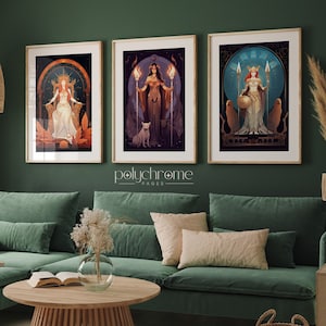 Greek Goddesses Collection, Hekate, Athena and Persephone graphics, Greek Mythology Illustration, | Digital printable 3 piece wall art