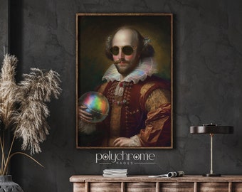 William Shakespeare with disco ball, modern remake of famous painting, Classical painting with disco ball, Classical Art, Digital Print