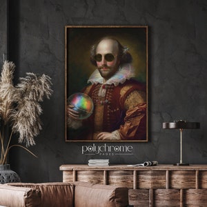 William Shakespeare with disco ball, modern remake of famous painting, Classical painting with disco ball, Classical Art, Digital Print