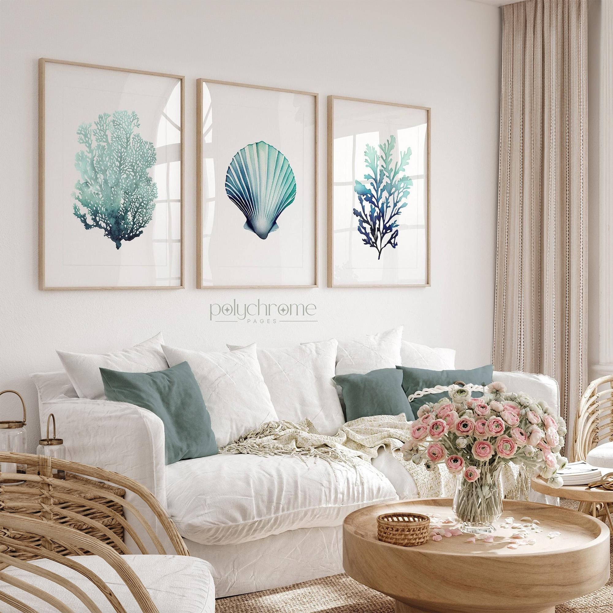Ocean Painting set of Corals, Seaweeds and Sea Shells, Coral Reef Drawing - Bathroom Wall Art | Paper Print Sized 5x7 - 24x36 in – image 1