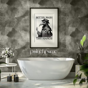 Plague doctor art - Wash Your Hands sign funny bathroom art - Medieval paintings renaissance funny art