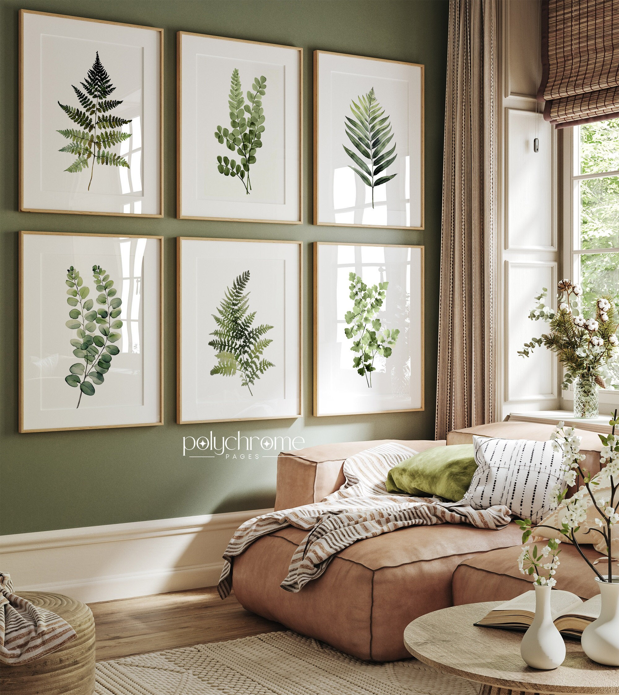 Fern Watercolor Sage Green Aesthetic Forest Painting, Autumn Fall Winter Master Bedroom Decor | Paper Print Sizes 5x7 - 24x36 in – image 1