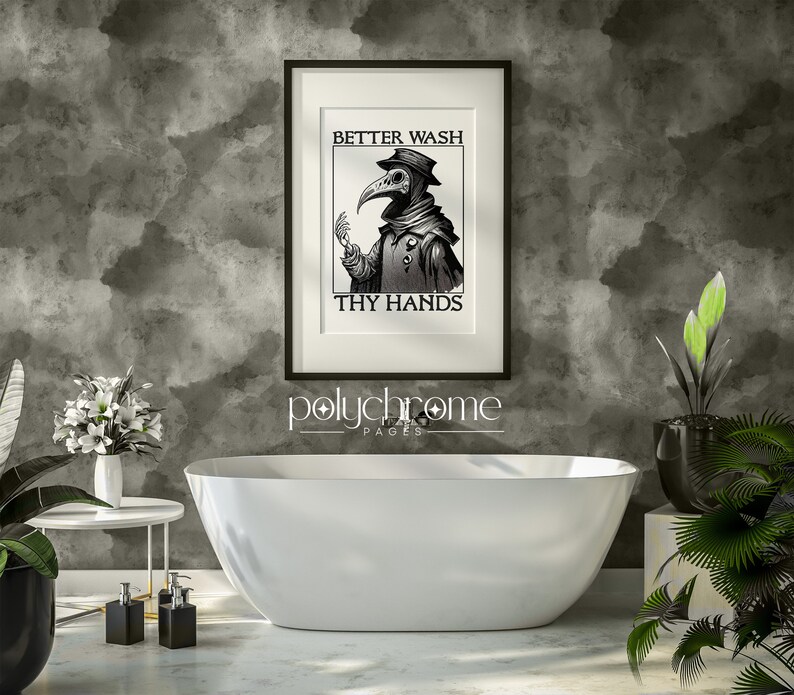 Plague doctor art - Wash Your Hands sign funny bathroom art - Medieval paintings renaissance funny art