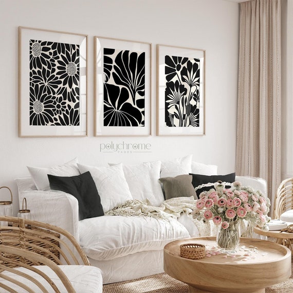 Minimal aesthetic black and white art - Flower illustration abstractionism artworks - Wall art | Thick paper, size 8.5x12 - 20x28 in
