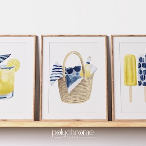 Lemonade, Beach Bag, Ice Pops Summer Accessories in Blue and Yellow, Vacation Beach Picnic, Coastal Pool Bathroom Art, Prints 5x7 - 24x36 in image 9