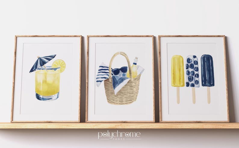 Lemonade, Beach Bag, Ice Pops Summer Accessories in Blue and Yellow, Vacation Beach Picnic, Coastal Pool Bathroom Art, Prints 5x7 - 24x36 in image 9